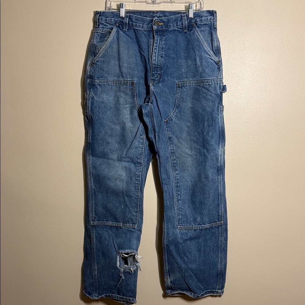 Vintage Carhartt B73 DST 36X32 Loose Original Fit Double Knee Denim Logger Jeans